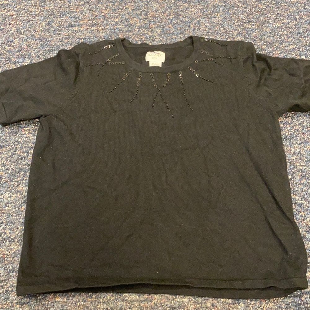 Liz Baker Black Sequenced Top sz. M petite